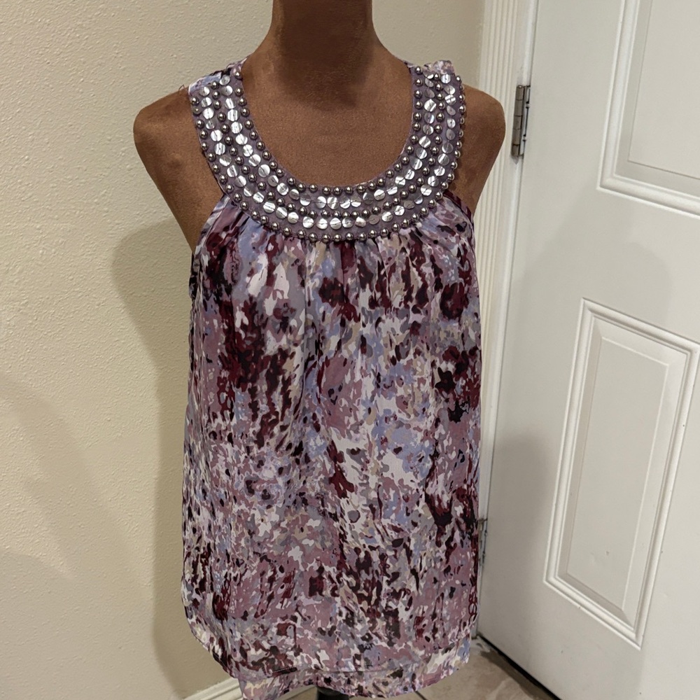 Covington Purple and Gray Embellished Tank Top